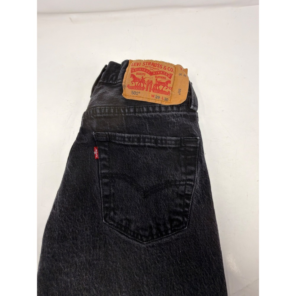 Levis 501 Black Jeans Mens 29x30 Original Straight Button Fly Stretch Denim